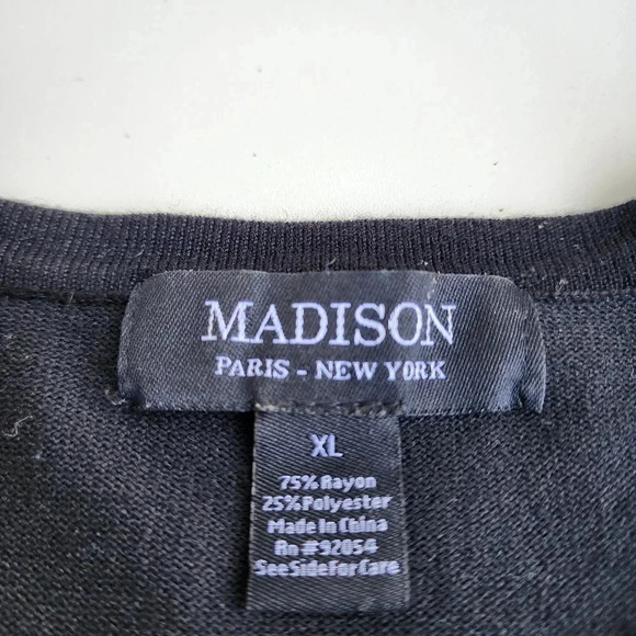 Madison Paris 3/4 Sleeve Crew Neck Sweater Knit Top Studded Rhinestones Black XL - Picture 7 of 10